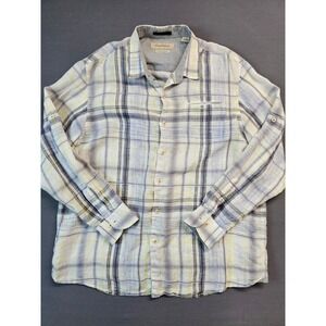 Tommy Bahama Mens XL Linen Blend Plaid Island Modern Fit Long Sleeve Shirt